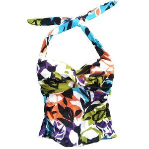 Miraclesuit Tankini- size 12 D- Barcelona halter top- Tropical, floral -Swim top